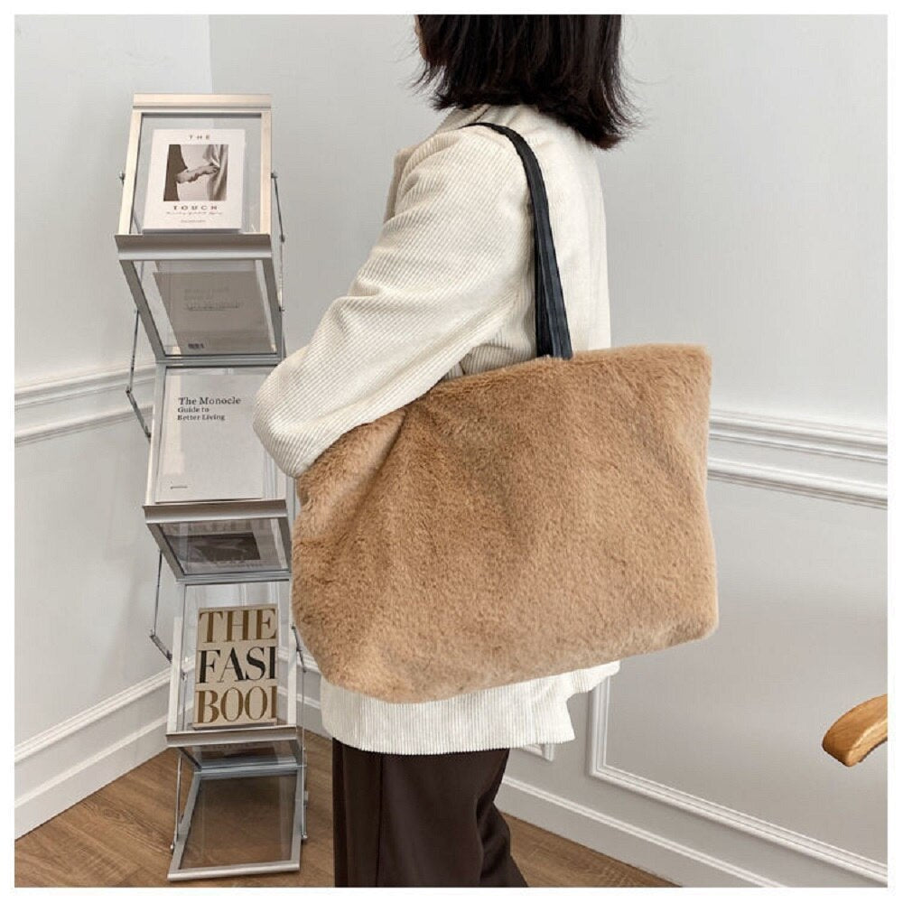 Large Tote Winter Plush Bags For Women Fashion 2021 Furry Shoulder