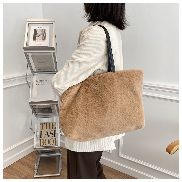 Large Tote Winter Plush Bags For Women Fashion 2021 Furry Shoulder
