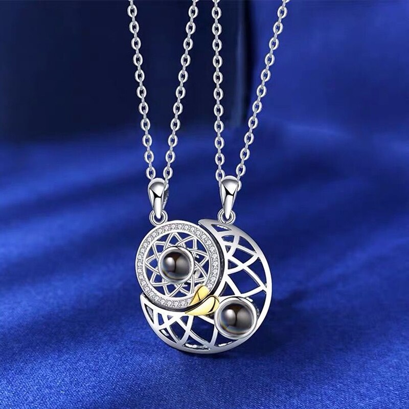 100 Languages Sun and Moon Projection Necklace