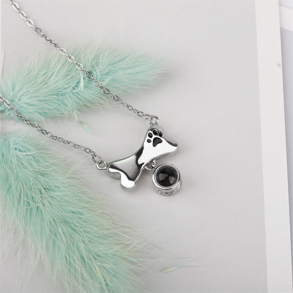 Custom Dog Bone Shaped Projection Necklace Personalized Name Photo Trendy Pendant