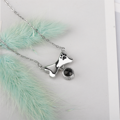 Custom Dog Bone Shaped Projection Necklace Personalized Name Photo Trendy Pendant