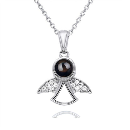 Projection Photo Memory Necklace Angel Pendant With Crystal Wing Personalized Jewelry