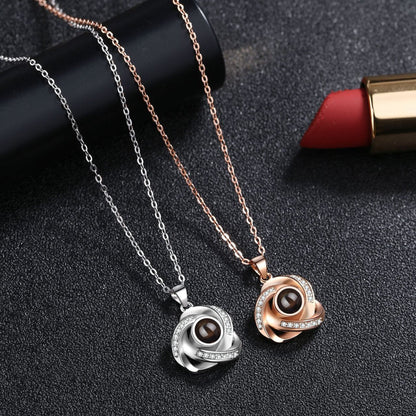 Customize Name Projection Photo Romantic Crystal Rose Necklace Gift