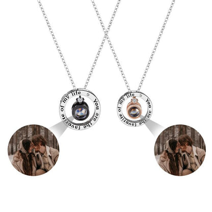 Personalized Letter Decoration Round Pendant Custom Color Photo Couple Projection Necklace