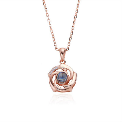 Customized Photo Name Trendy Rose Flower Shape Crystal Necklace Personalized Pendant Jewelry