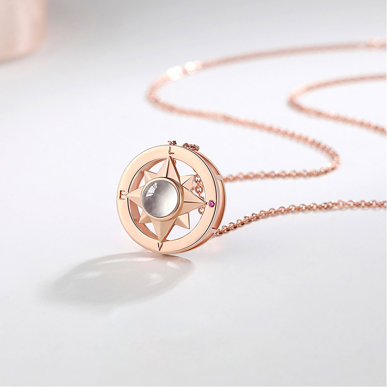Projection Photo Necklace Custom Compass Necklace Personalized Lucky Star Couple Jewelry