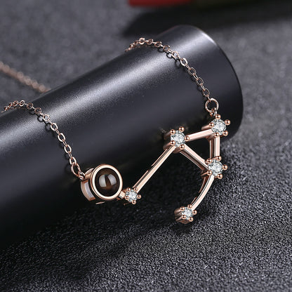 Personalized 12 Constellations Projection Necklace Customized Color Photo Pendant Jewelry Gifts