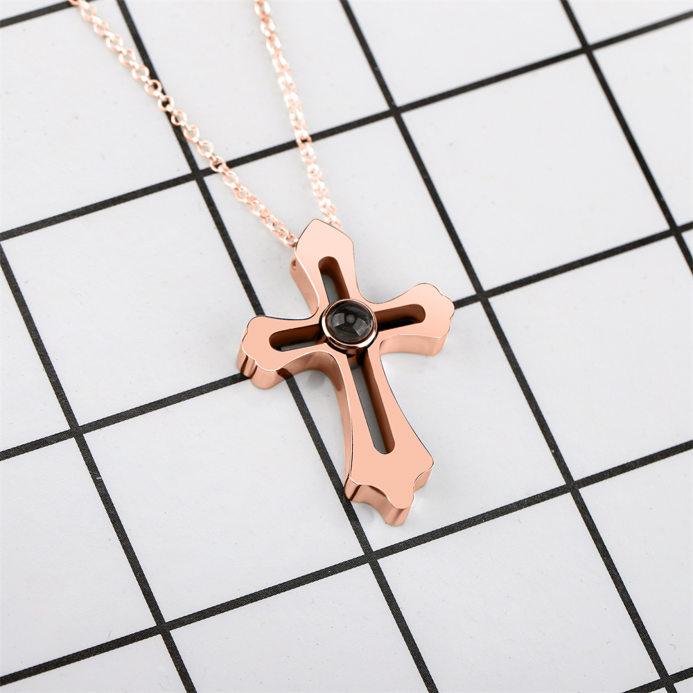 Personalized Custom Photo Name Cross Style Projection Necklace Pendant Necklaces