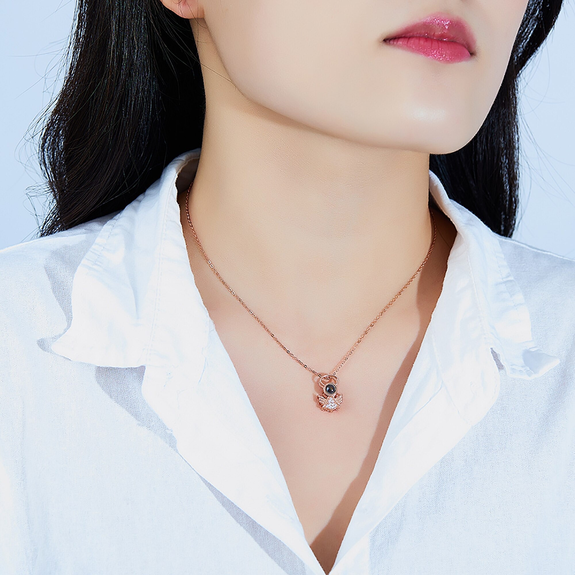Personalized Angel Necklace With Wings Custom Projection Name Photo Pendant Necklaces