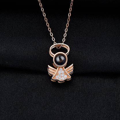Personalized Angel Necklace With Wings Custom Projection Name Photo Pendant Necklaces