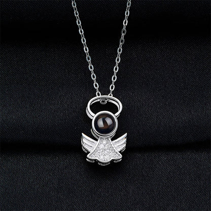 Personalized Angel Necklace With Wings Custom Projection Name Photo Pendant Necklaces