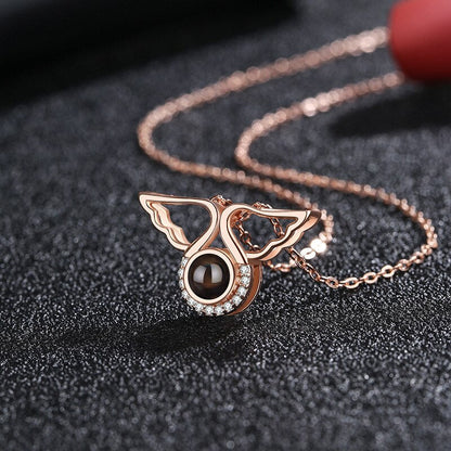 Custom Angel Wing Round Projection Necklace Personalized Photo Projection Name Necklaces