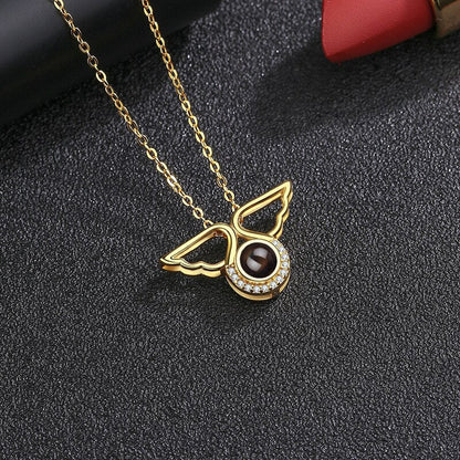 Custom Angel Wing Round Projection Necklace Personalized Photo Projection Name Necklaces