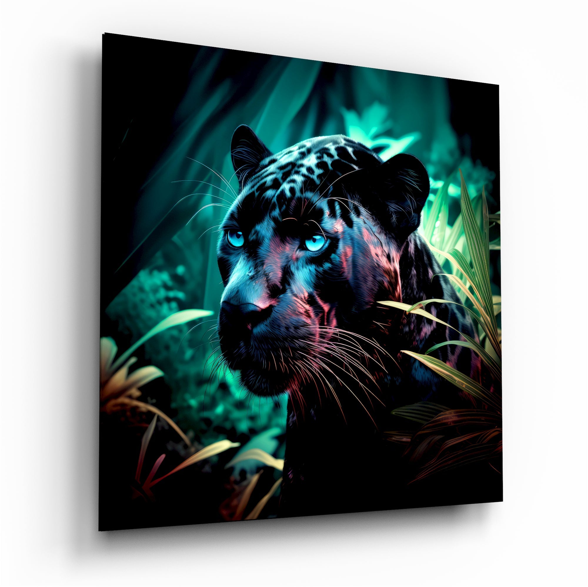 Blue Eyed Panther in Jungle Glass Wall Art
