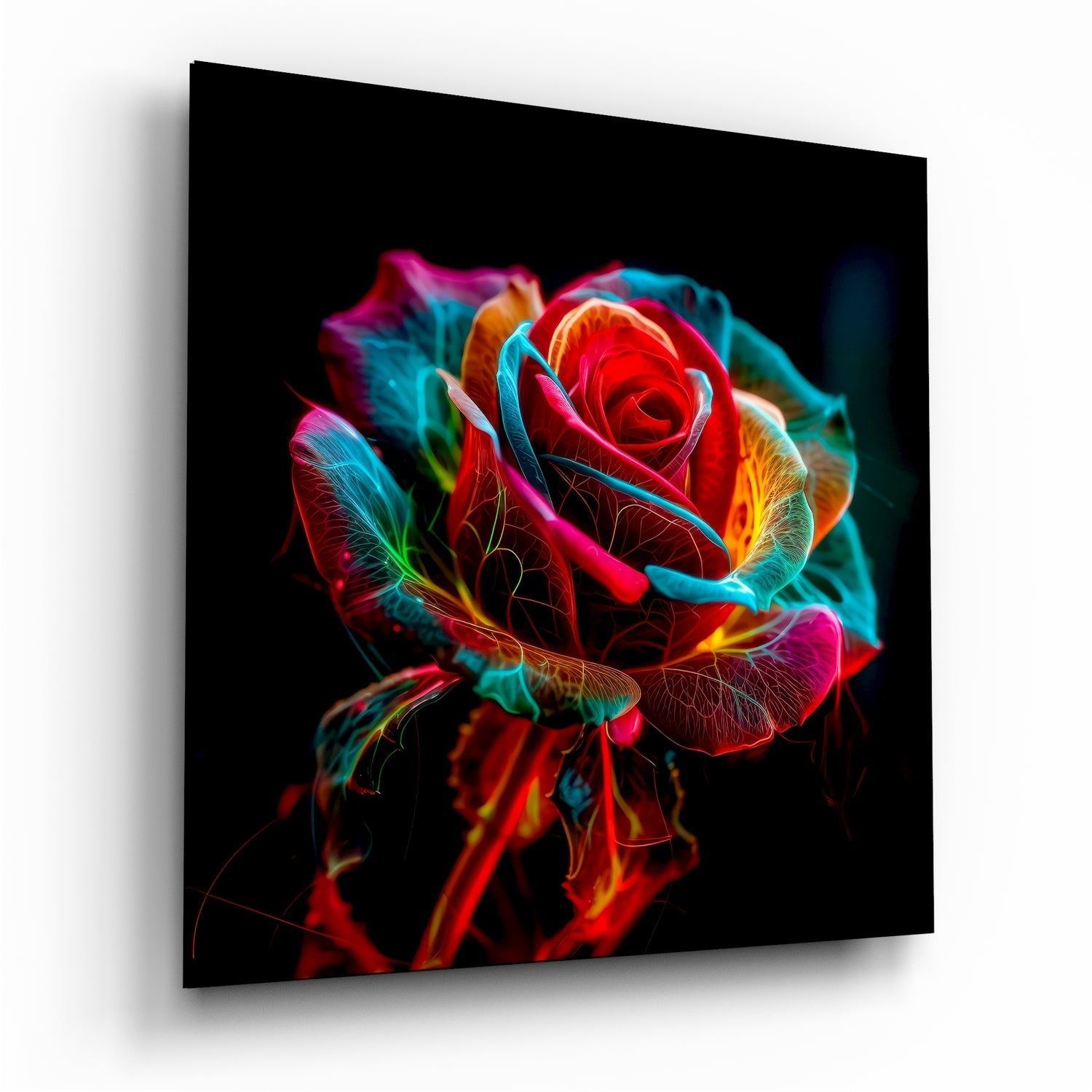 Vibrant Neon Multicolor Rose Glass Wall Art