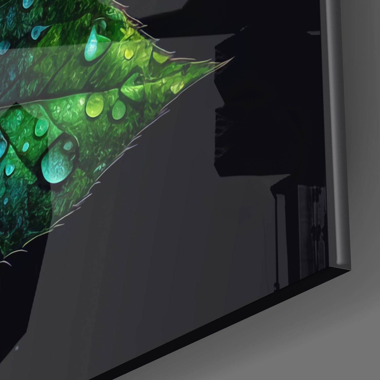 Dewdrop Golden Rose Black Glass Wall Art