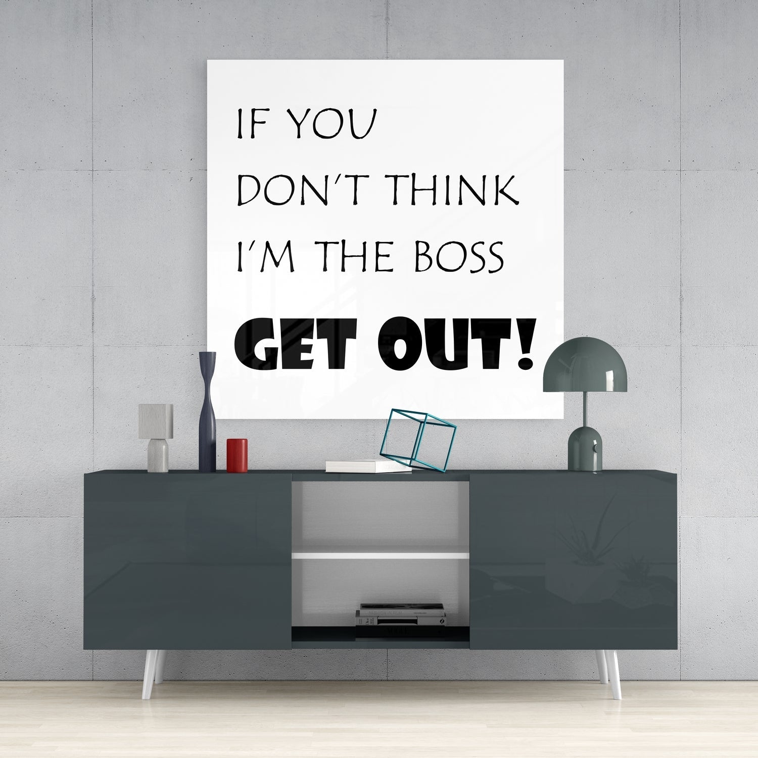 White Background Black Boss Quote Glass Wall Art