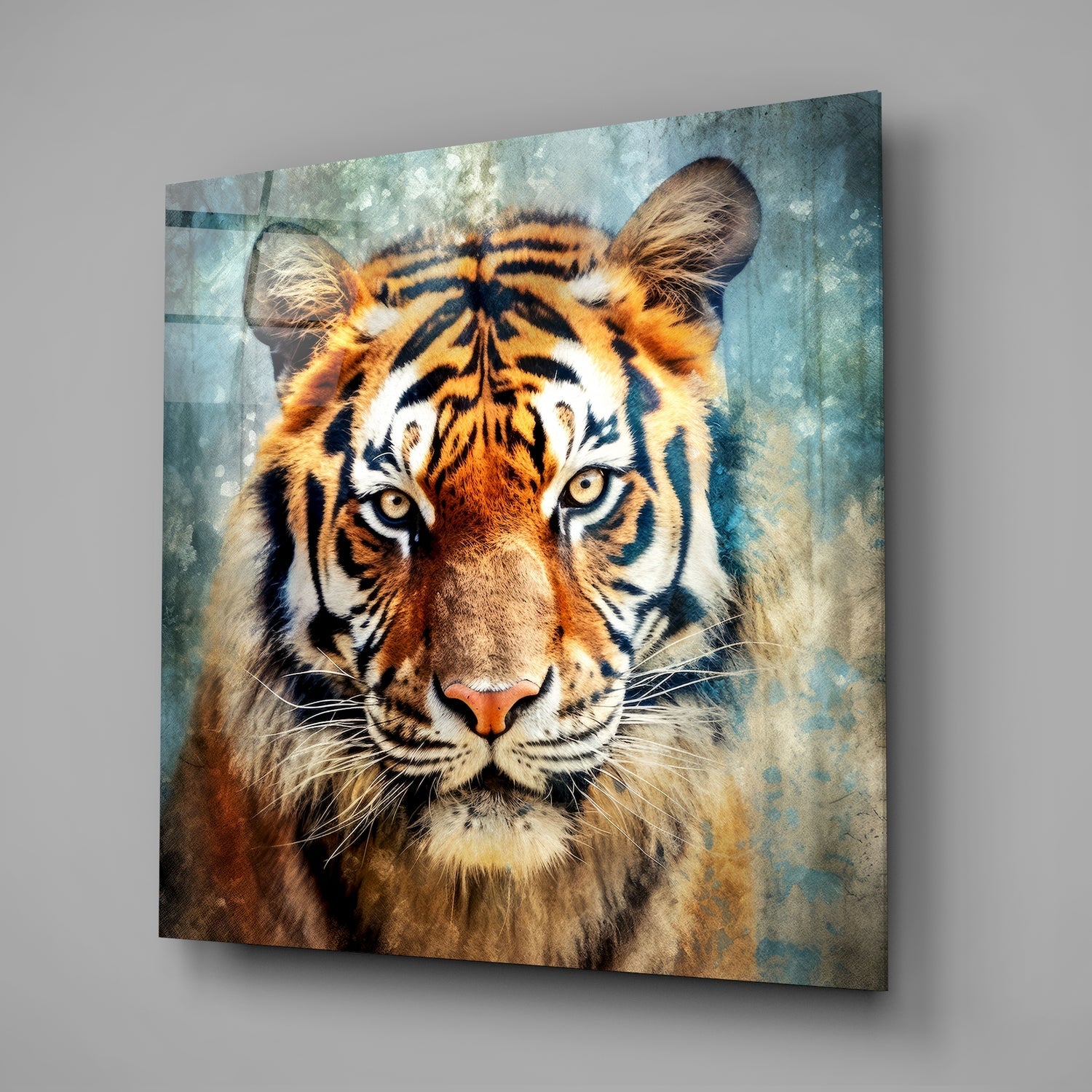 Vintage Grunge Tiger Face Glass Wall Art