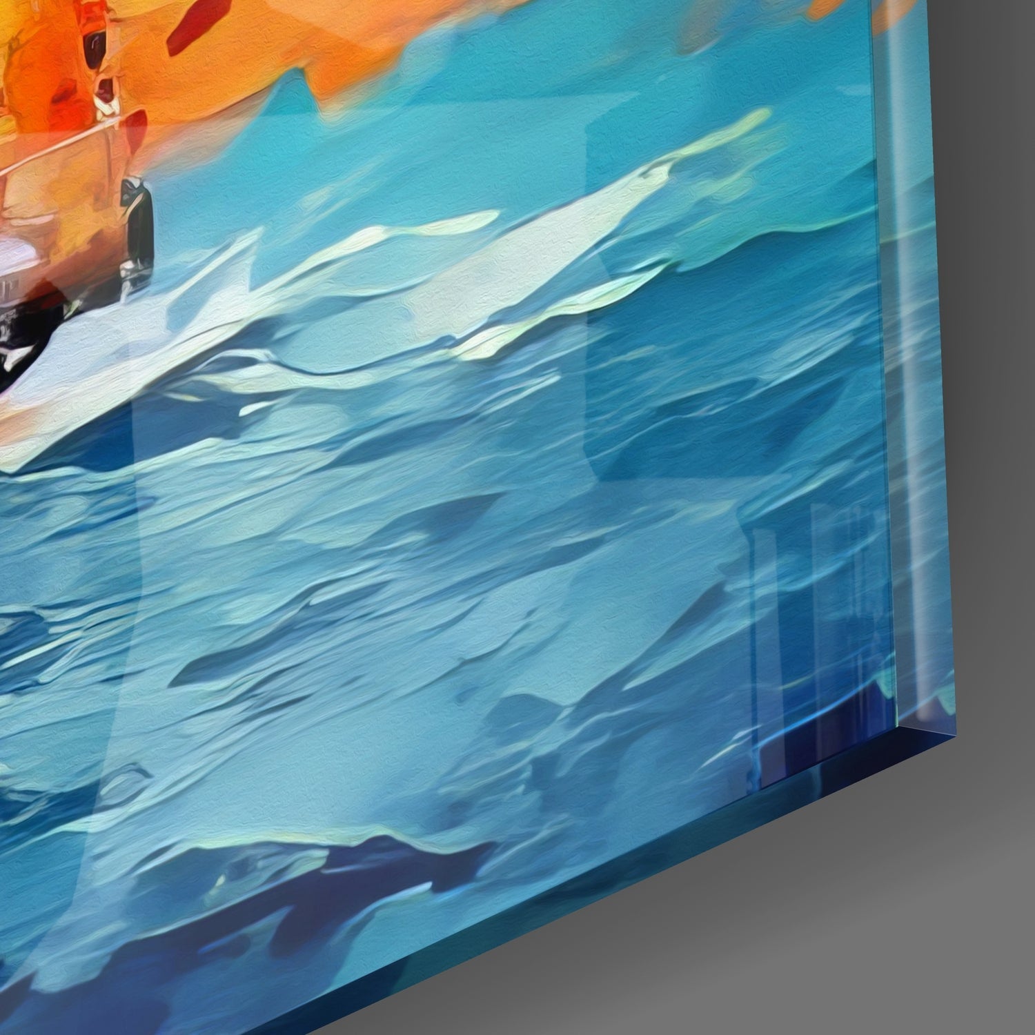 Palette Knife Blue And Orange Maidens Tower Glass Wall Art