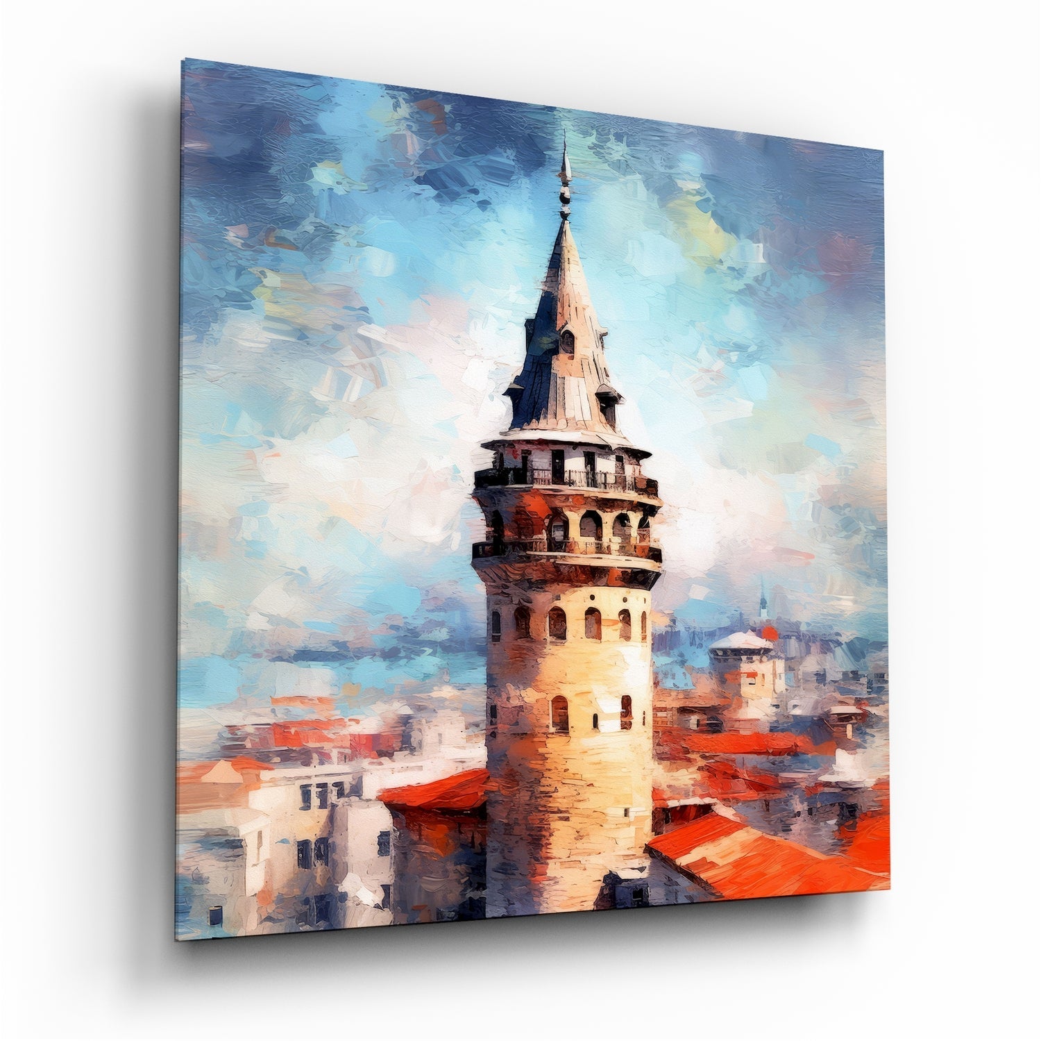 Impressionist Galata Tower Glass Wall Art