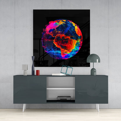 Neon Earth Glass Wall Art|| Designer&