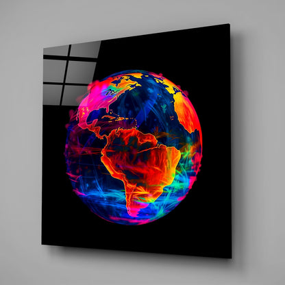 Neon Earth Glass Wall Art|| Designer&