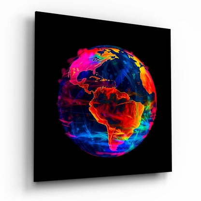 Neon Earth Glass Wall Art|| Designer&