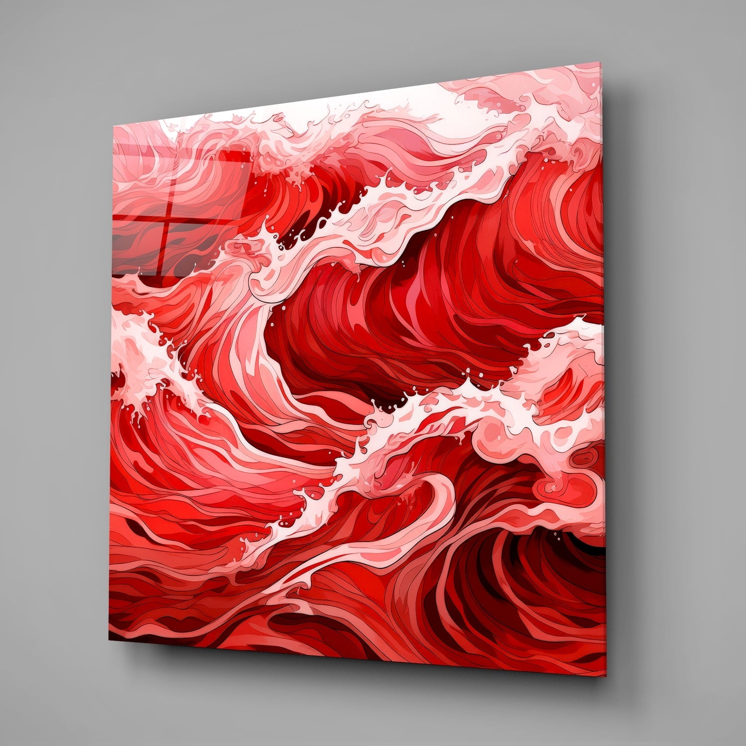 Red Waves Glass Wall Art|| Designer&