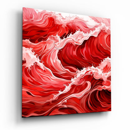 Red Waves Glass Wall Art|| Designer&