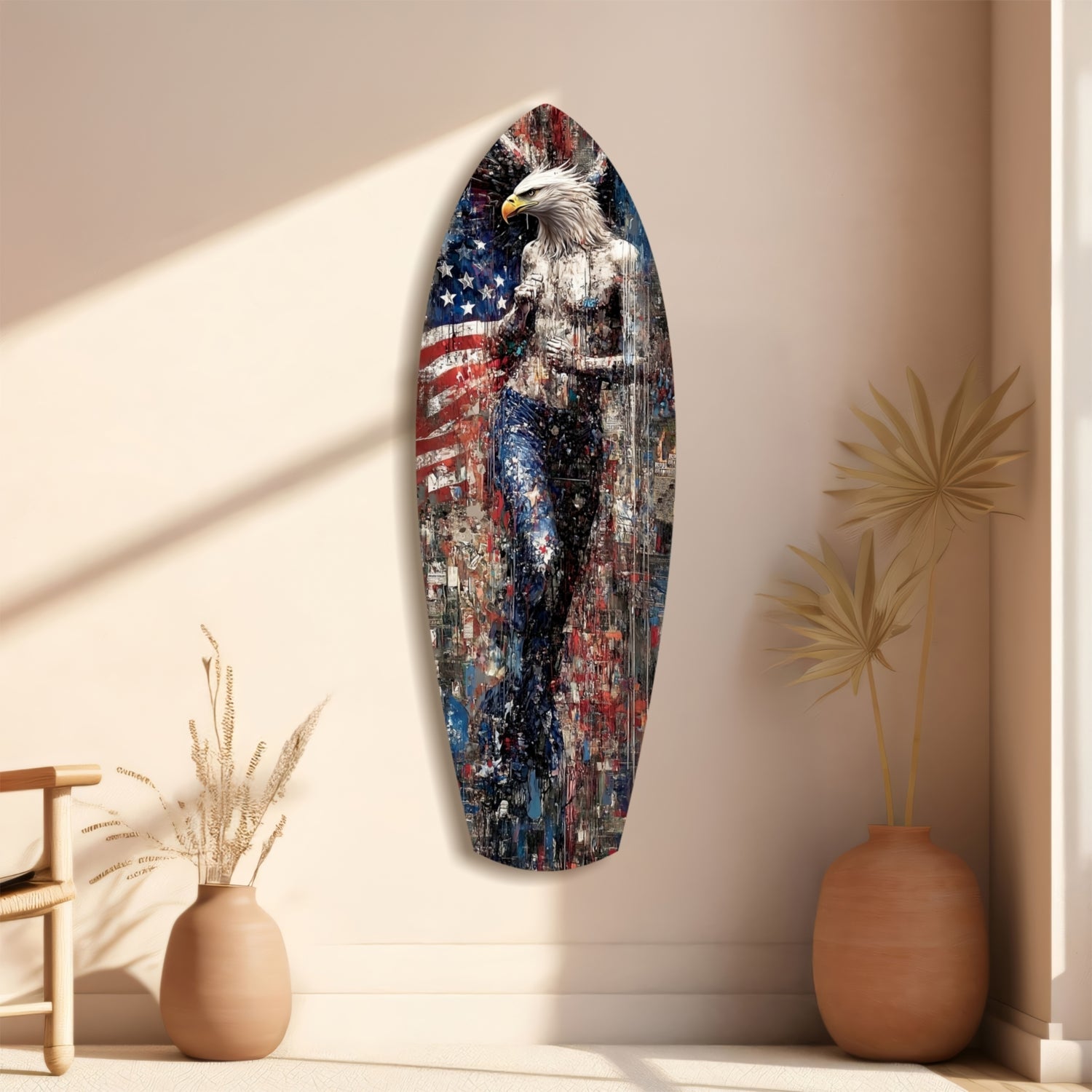 American Eagle Surfboard Glass Wall Art