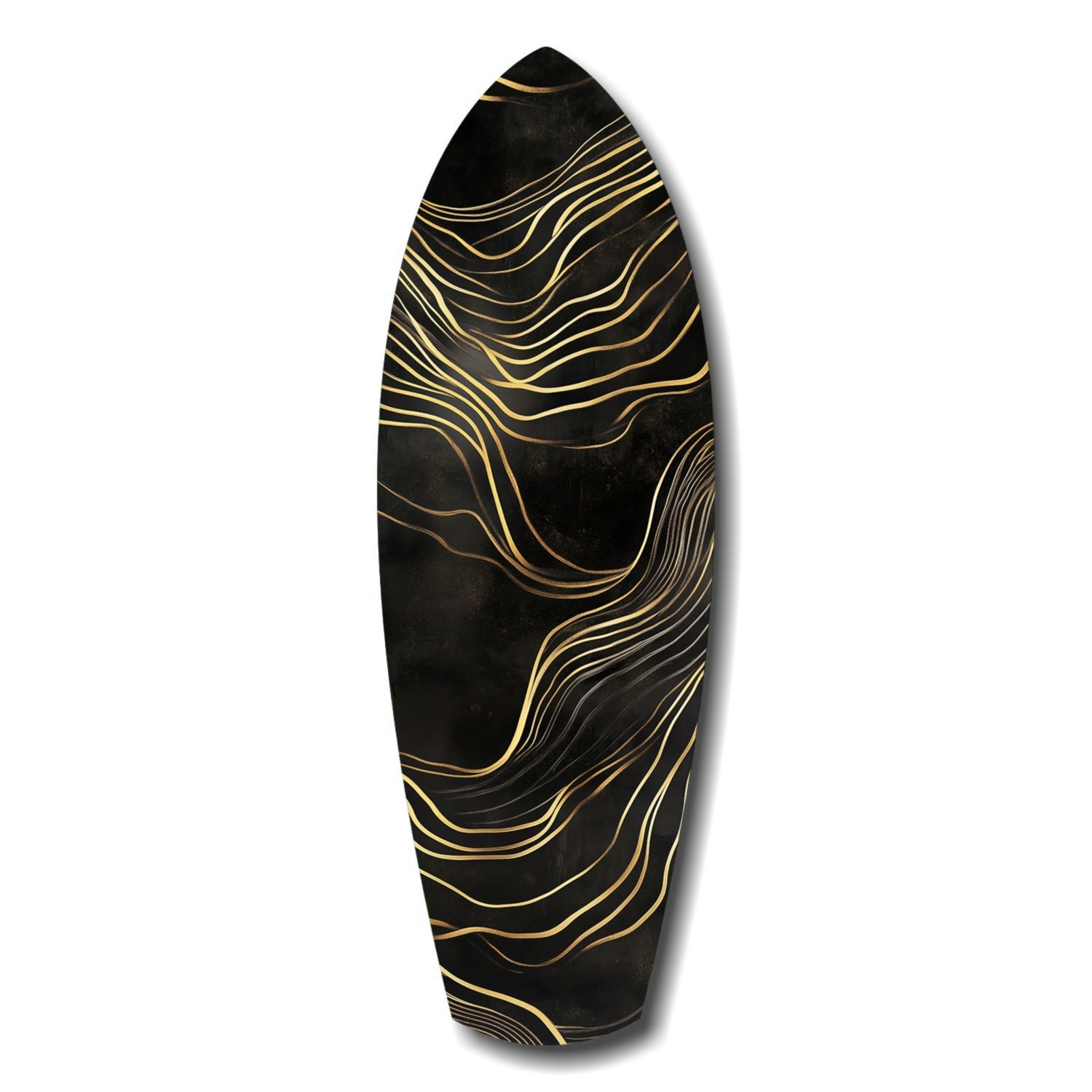 Surfboard Shaped Flowing Line Golden Waves Glass Wall Art