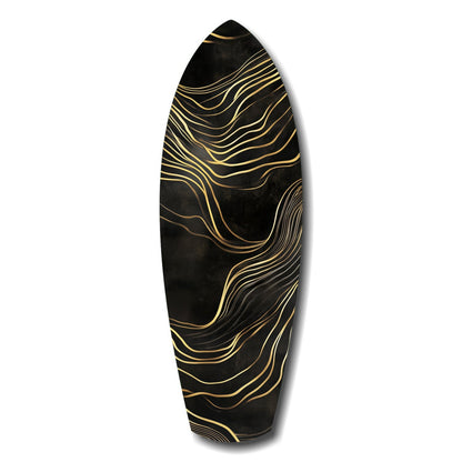 Surfboard Shaped Flowing Line Golden Waves Glass Wall Art