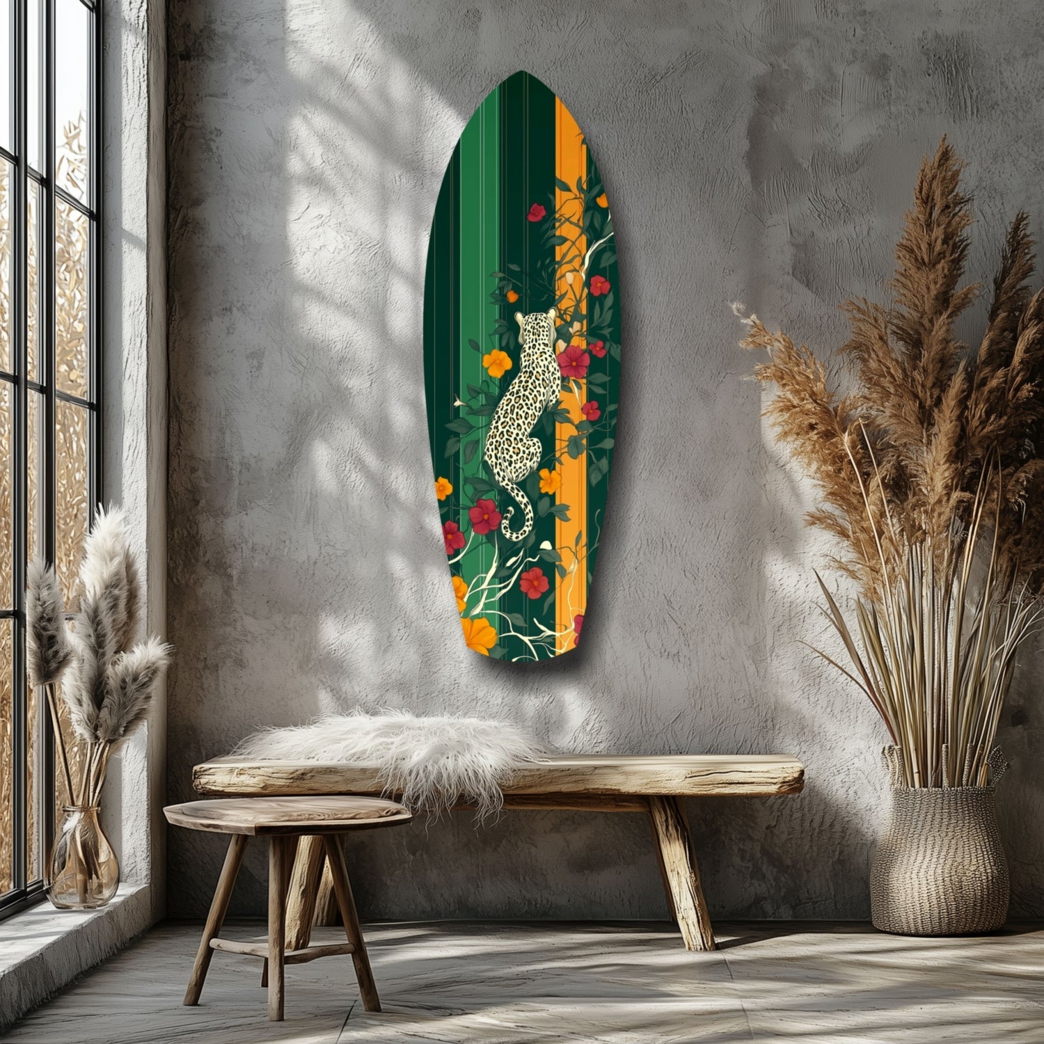 Tiger in the Jungle Glass Wall Art