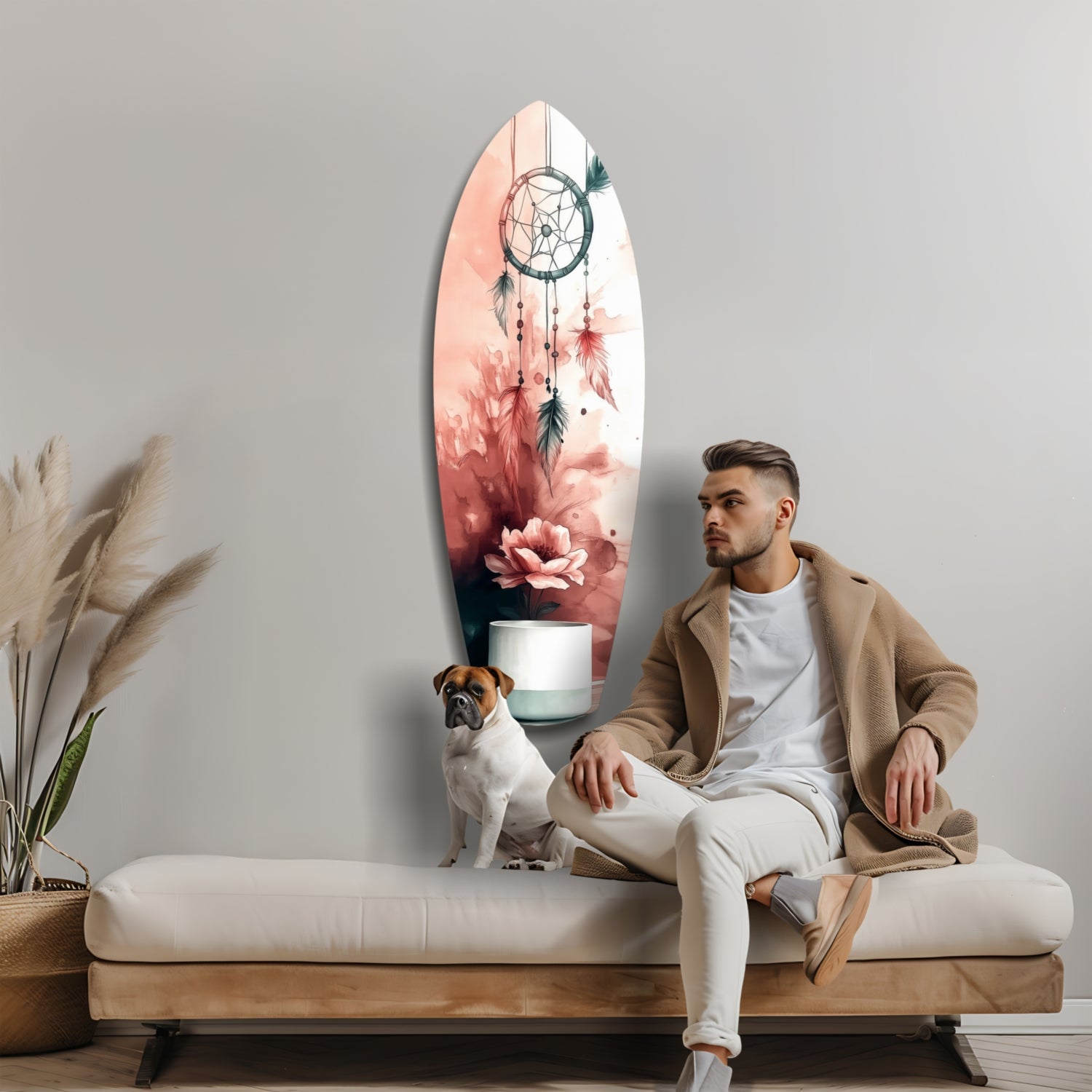 Blush Dreamcatcher Bloom Surfboard Glass Wall Art