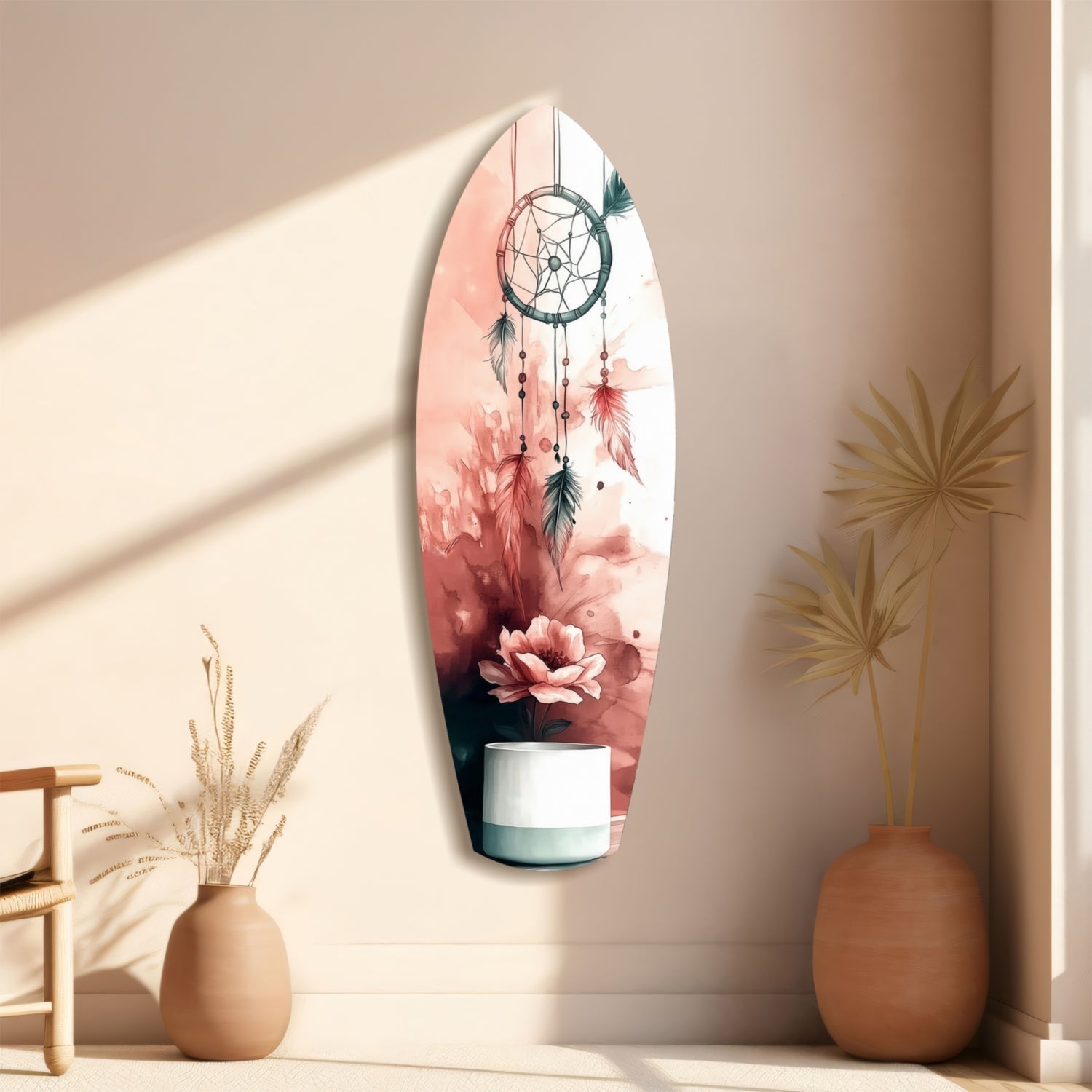 Blush Dreamcatcher Bloom Surfboard Glass Wall Art
