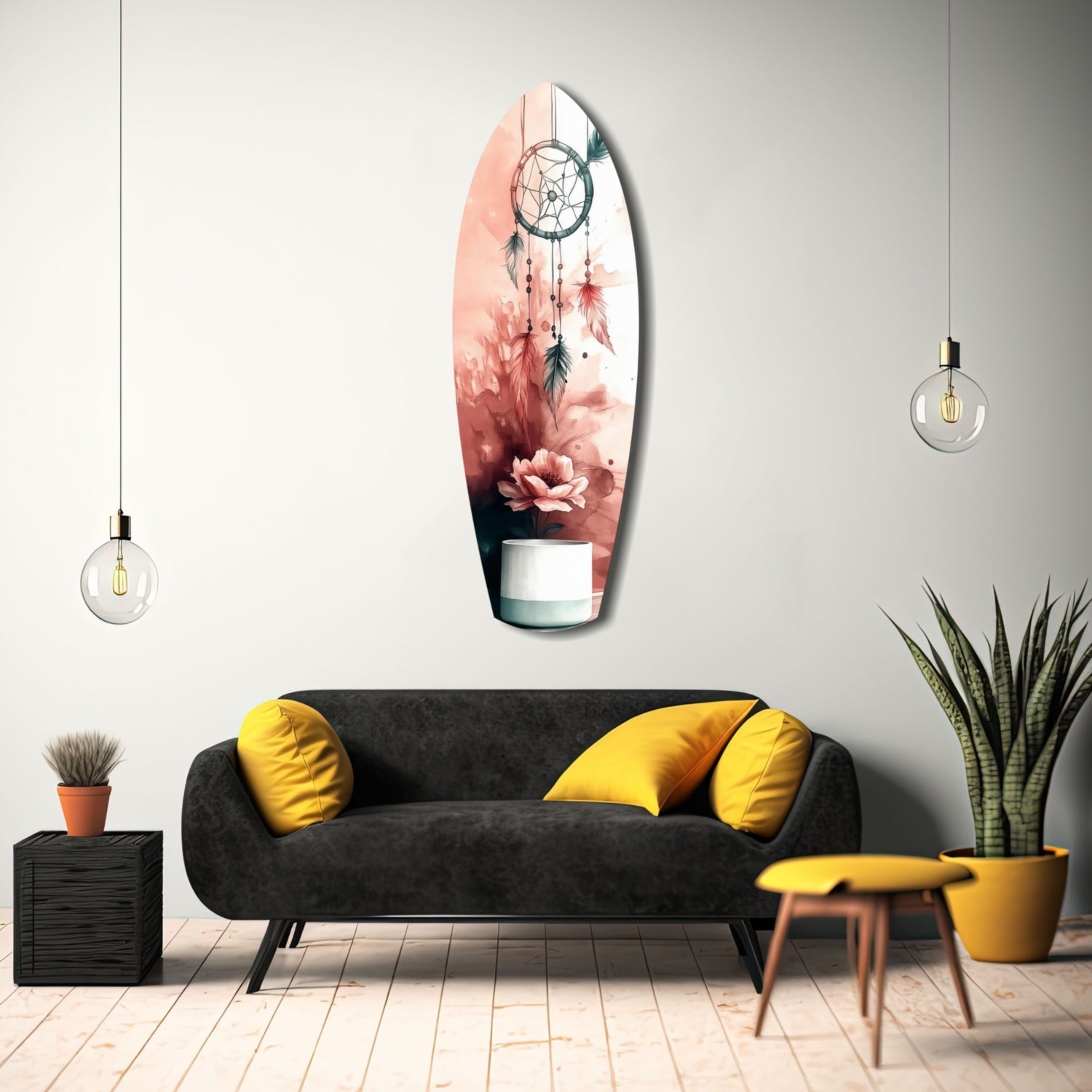 Blush Dreamcatcher Bloom Surfboard Glass Wall Art