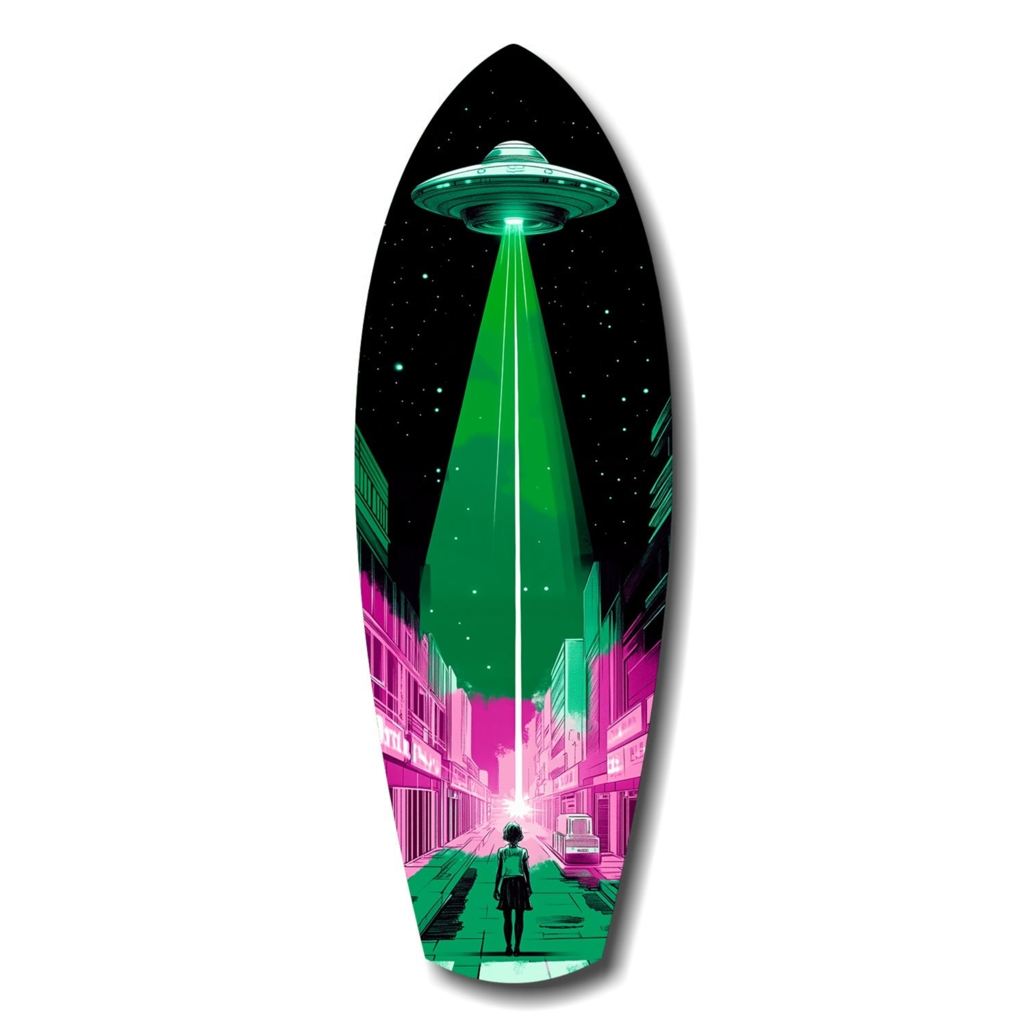 Pink and Green UFO Street Beam Glass Wall Art