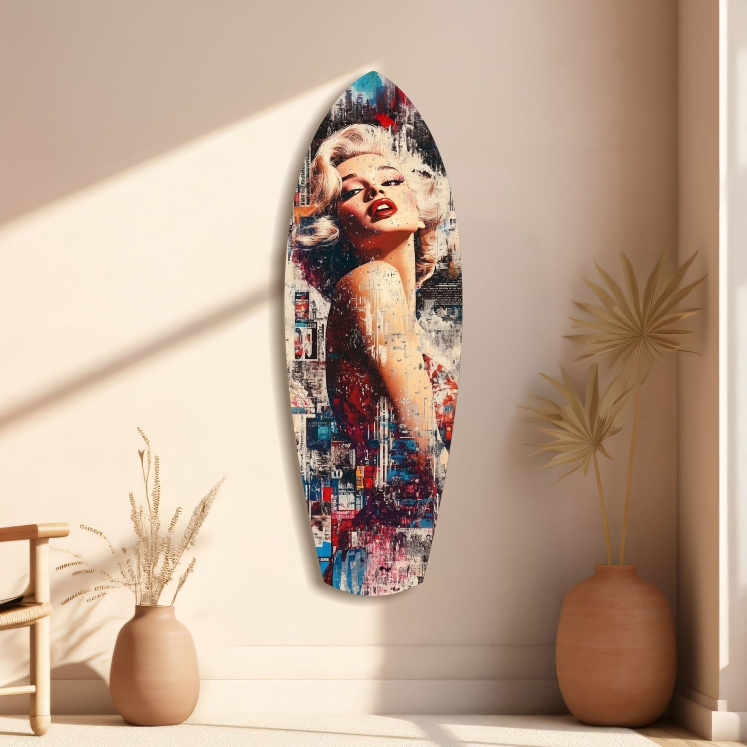 Collage Blonde Glamour Red Lips Glass Wall Art