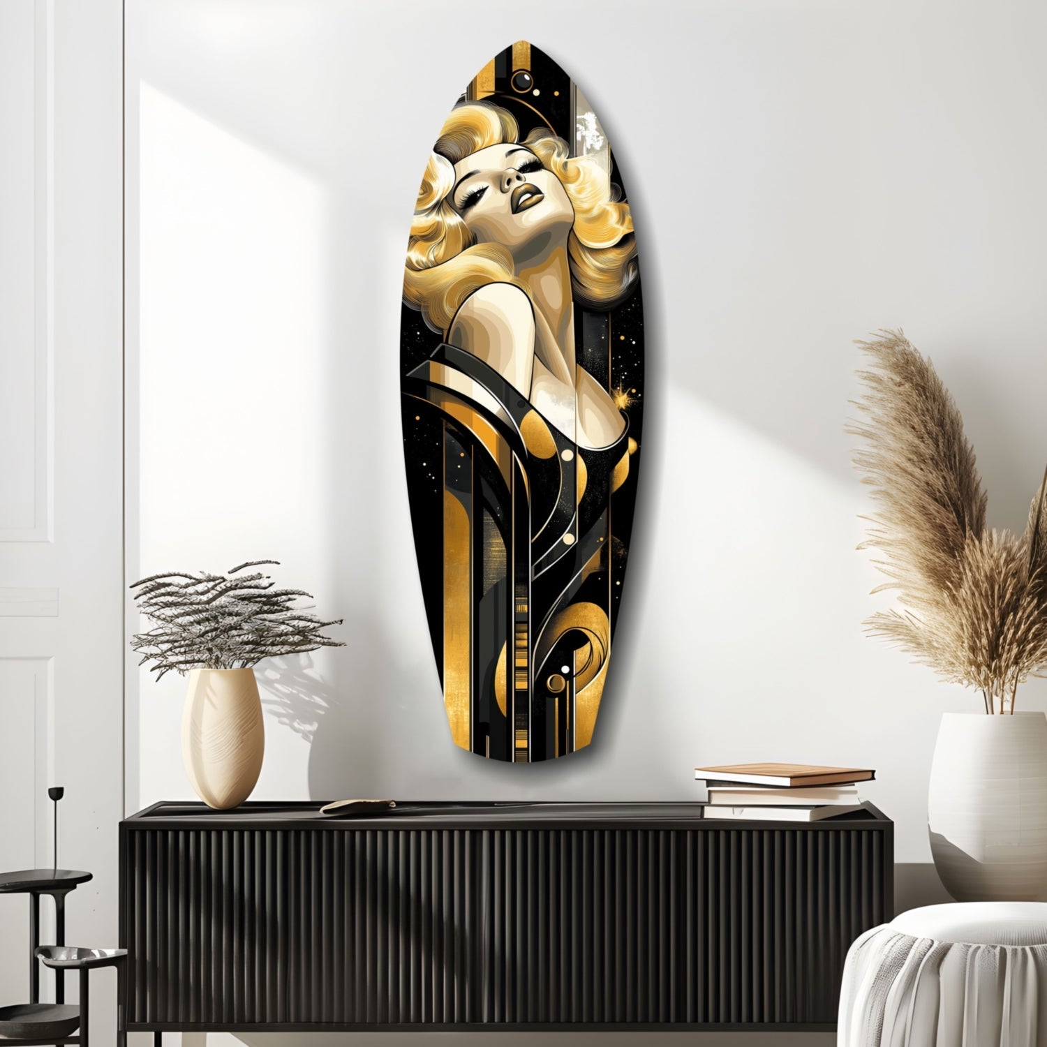 Golden Blonde Bombshell Glass Wall Art