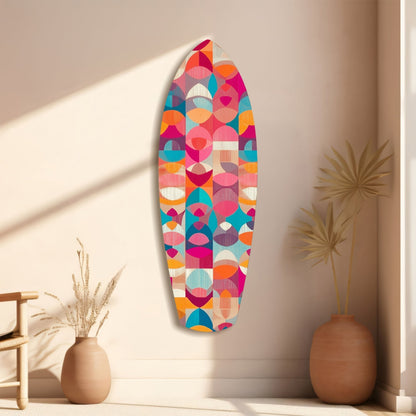 Pink Geometric Circles Surfboard Glass Wall Art
