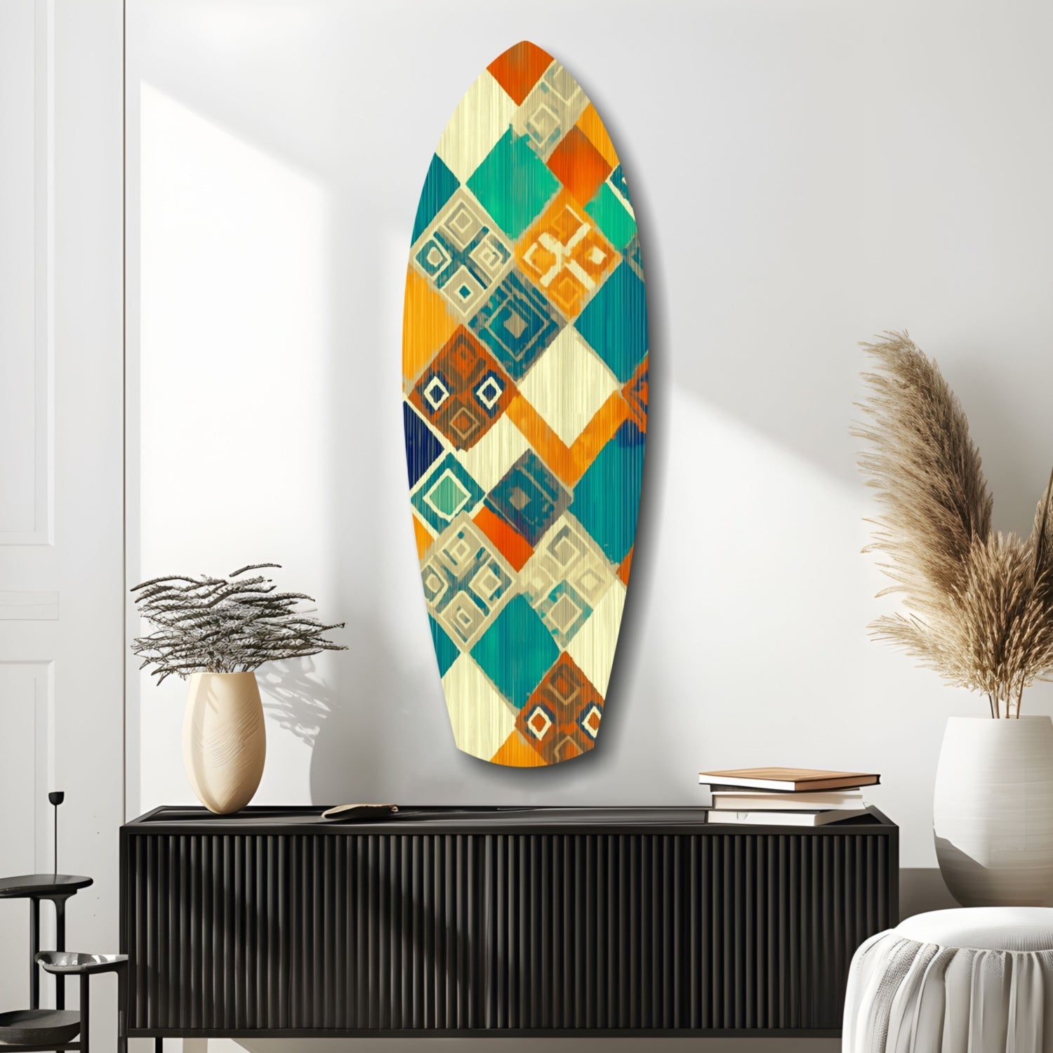 Geometric Diamond Surfboard Glass Wall Art