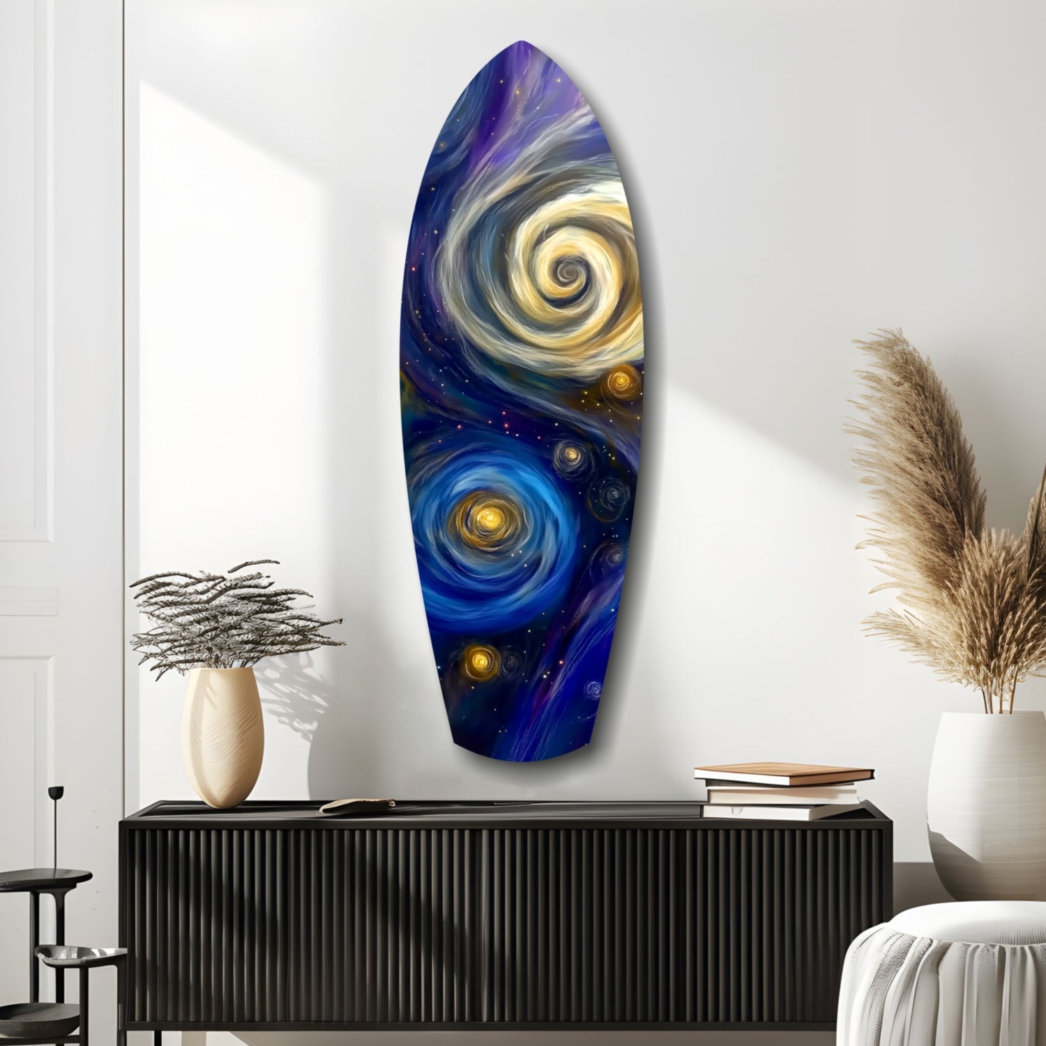 Swirling Spiral Galaxies Night Surfboard Glass Wall Art