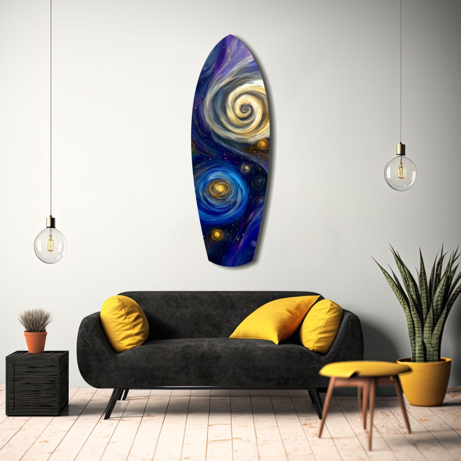 Swirling Spiral Galaxies Night Surfboard Glass Wall Art