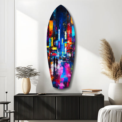 Under the City Glow A Love in the Rain Glass Wall Art