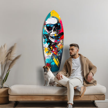 Sunglasses Skull Splatter Surfboard Glass Wall Art