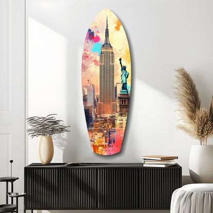 Watercolor Splash Liberty Skyline Glass Wall Art