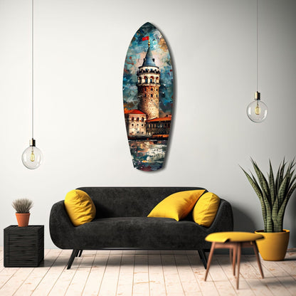 Surfboard Galata Tower Glass Wall Art