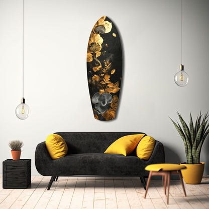 Gold Leaf Floral Surfboard Panel Glass Wall Art
