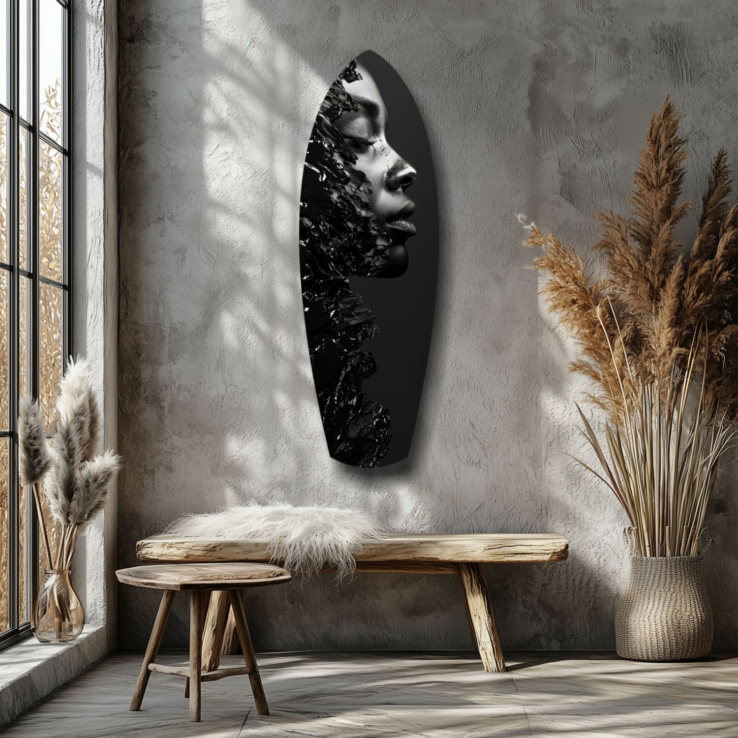 Black Splash Profile Surfboard Glass Wall Art