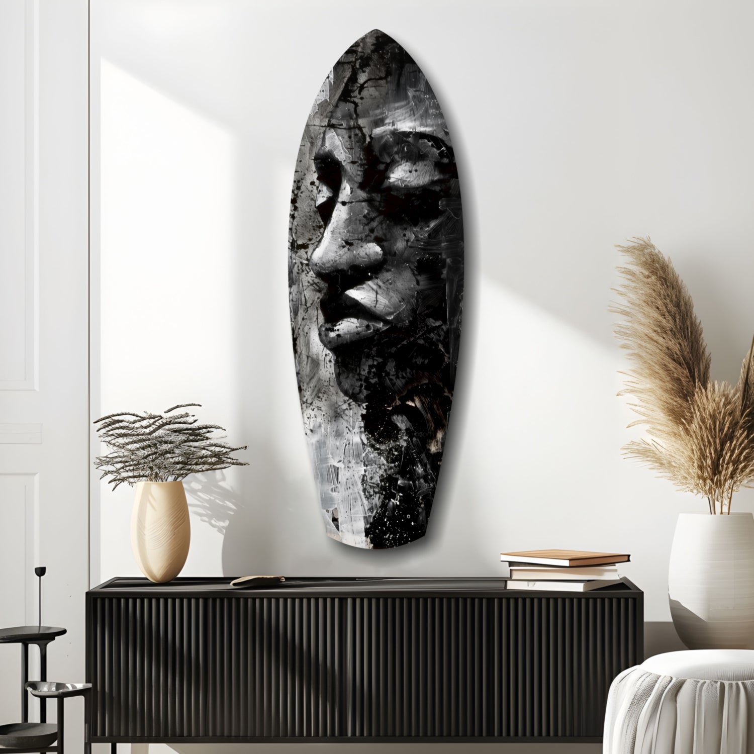 Grunge Painted Face Surfboard Glass Wall Art